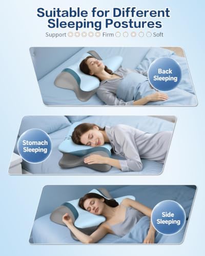Pain Relief Cervical Neck Pillow, Ergonomic Contour | Q-Max Cooling | Non-Temperature Memory Foam | Side/Back/Stomach Sleeper Support for Sleeping, Reading, Scrolling (GreyishBlue)