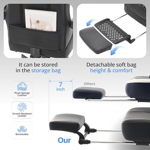 Gaming Chair Breathable Leather with Pocket Spring Cushion, Wide and High Ergonomic Office Chair with Headrest, Computer Gaming Chair with Footrest for Adult and Teen (Black)