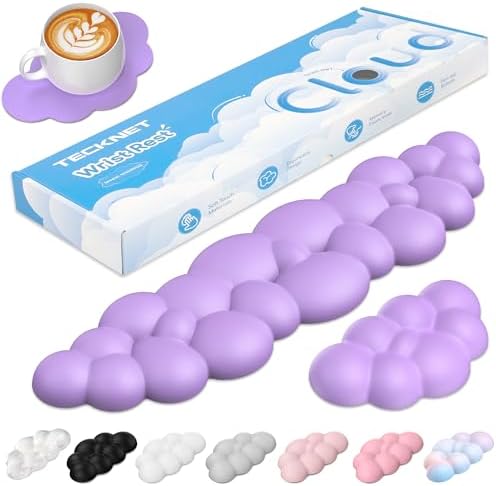 TECKNET Cloud Keyboard Wrist Rest Set, Cloud Wrist Rest with Non-Slip Base, PU Leather Wrist Pad for Keyboard with Ergonomic Memory Foam for Computer Laptop Office Gaming and Pain Relief, Purple
