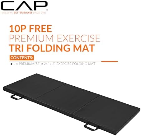 CAP Barbell Folding Exercise Mat – Durable, Anti-Tear, Thick Padding for Fitness, Aerobics, Gymnastics & Home Workouts. 72"L x 24"W x 2"Thick. BLACK