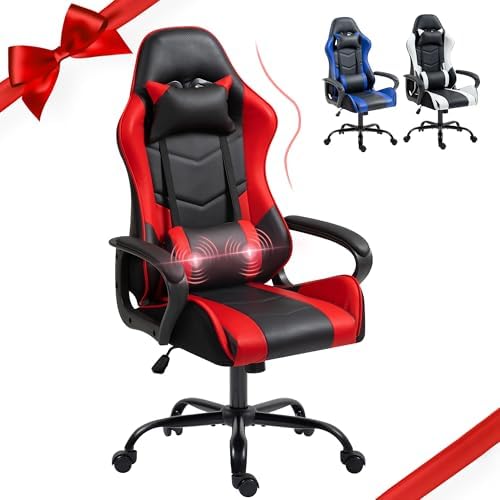 ECOTOUGE Red Ergonomic Gaming Chair Massage Lumbar Rocking High Back