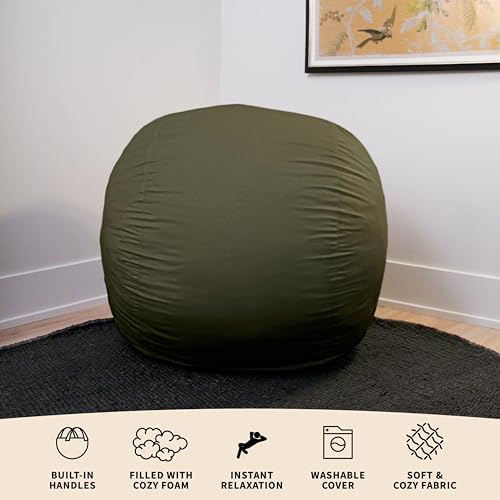 Big Joe Fuf 4Ft Foam Bean Bag Chair with Removable Cover for Kids, Teens, Forest Green Velveteen, Durable Woven Polyester, 4 Foot Large Reading and Gaming Seat