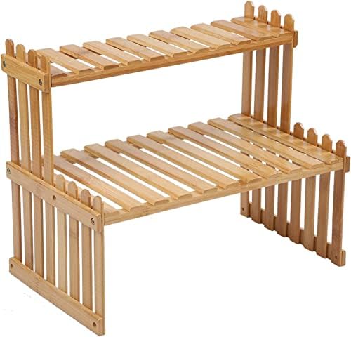 GURECOD 2 Tiers Bamboo Plant Stand Shelf, 18.5" Length