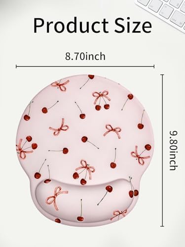 Seorsok Retro Ribbon Bow Cherry Mouse Pad with Gel Wrist Support Mouse Pad,Ergonomic Aesthetic,Comfort Mousepad for Office Work Computer,Pain Relief Mousepad with Non-Slip Silicone Base,Pink