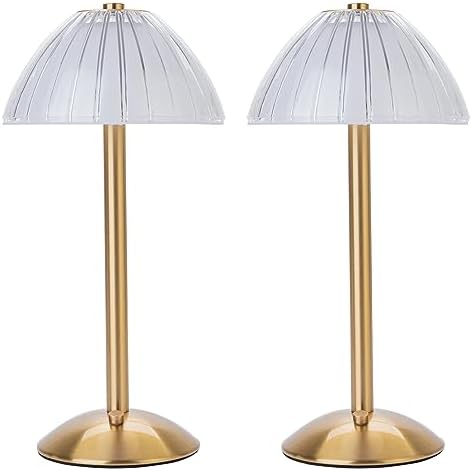 HEQET Cordless Table Lamps for Home,Table,Dining Room, Gold Rechargeable Lamps, USB Charge 12'' Tall LED Brass Portable Outdoor Indoor Table Lamp with Built-in Dimmer (Pack2-Gold Lamp)