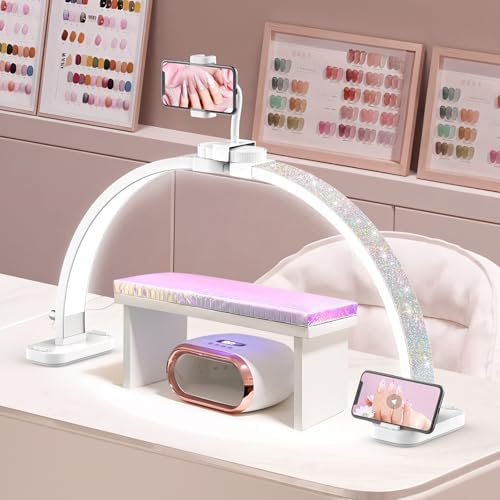 Half Moon Light for Nail Desk: 31" Manicure Table Light with Phone Holder