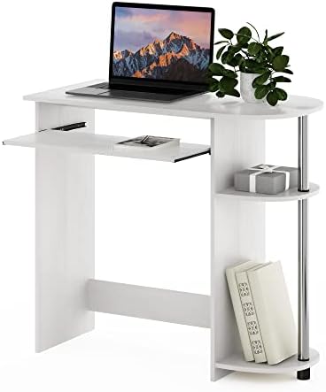 Furinno Simplistic Easy Assembly Computer Desk, with Keyboard Tray, White Oak/Stainless Steel