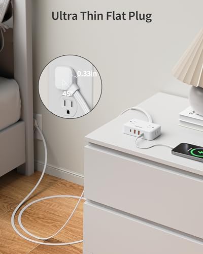 HOPOW Flat Plug Extension Cord, 4AC&2A2C, 6 FT Power Strip for Travel