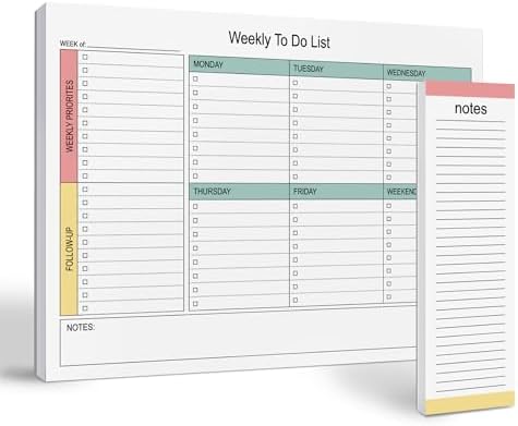 Weekly Planner Pad 52 Tear-Off Sheets Undated 8.5 x 11 Desk Pad