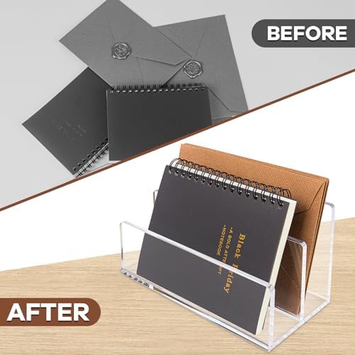 Acrylic Mail Organizer File Sorters for Desk,2-Section Laddered Desktop Vertical Letter Holder,Desk Organizer Workspace Organizer