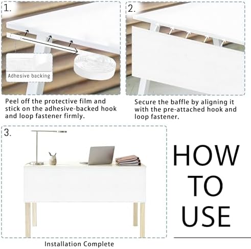 48" Under Desk Privacy Panel White Self-Adhesive Modesty Panel 600D Heavy Duty Desk Skirt Privacy Divider for Office Home or Standing Workstation Concealer Shield