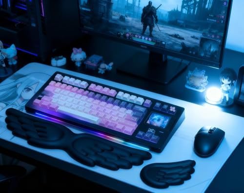 inbesk Angel Wing Wrist Rest Ergonomic Memory Foam Wrist Rest for Computer Keyboard Mouse Set, Cute Gaming Keyboard Cushion Hand Support PU Leather Surface Anti-Slip Waterproof Dirt Resistant (Black)