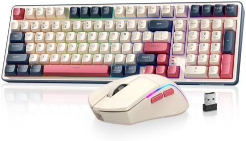 Redragon S174 Gaming Keyboard and Mouse Wireless with Tri-Mode, RGB Keyboard and 5000 DPI 61G Ultra-Light Gaming Mouse, Computer Keyboard Creamy Cute with Number Pad BT/2.4GHz/USB-C - Beige