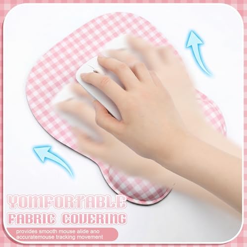 Sabary Pink Gingham Mouse Pad with Wrist Rest Checkered Mouse Pad