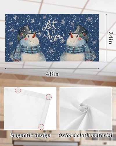 Watercolor Snowman Magnetic Fluorescent Light Covers for Ceiling Lights 2 x 4 Feet,Christmas Snowflake Plaid Blue Office Classroom Kitchen Drop Ceiling Light Covers Filters Shade Panel 3 Packs