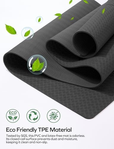 Ewedoos Eco Friendly Yoga Mat with Alignment Marks TPE Yoga Mat Non Slip Hot Yoga Mat Thick 1/4'' Anti-Tear Surfaces Exercise Mats for Home Workout Fitness Pilates