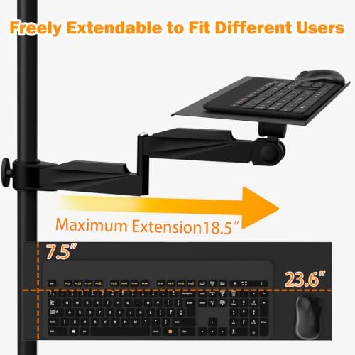 Adjustable Wall-Mounted Keyboard Tray with Spring Arm, Ergonomic 23.6" Aluminum Workstation, 180° Swivel & 90° Tilt, Cable Management, Space-Saving Wall Mount Desk Space Saver，B