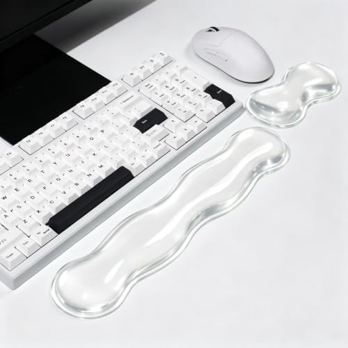 Mouse Pad with Wrist Rest, Soft Cloud Gel Keyboard Mouse Pad Set with Hand Wrist Support, Cute Non Slip Office Desk Accessories for Comfort/Pain Relief/Computer/Laptop (Clear Wave)