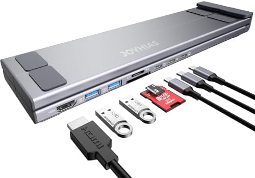 Laptop iPad USB C Docking Station Stand,Aluminum Tablet Holder, 8 in 1 USB C Hub with 4K HDMI, PD 100W, 2 USB 3.0, SD/TF Reader, for MacBook/iPad/Dell/HP/Surface/Lenovo, Plug and Play