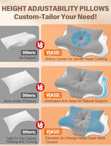 Cervical Neck Pillow for Pain Relief – Ergonomic Memory Foam Pillow for Side Sleeper Contour Orthopedic Bed Pillow for Neck Support with Cooling Cover – Ideal Christmas Birthday Gift - Grey