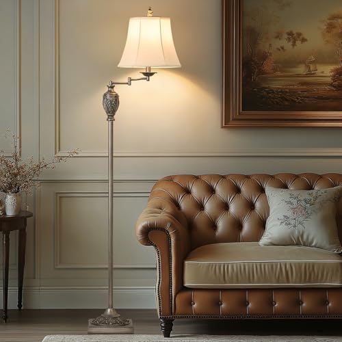Traditional Floor Lamp with 350° Swing Arm,3 Color Temperatures,Silver