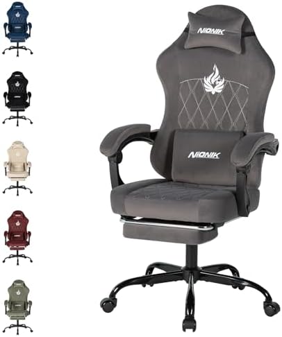 Ergonomic Gaming Chair Video Gamer Chairs Gaming Computer Chairs Gamer Chairs for Adults Massage Lumbar Support Swivel Height Adjustable Headrest Backrest Grey