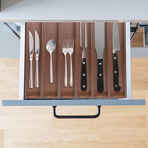 PRATIQUE Bamboo Drawer Organizer,Kitchen Utensil Organizer Silverware Tray,Cutlery Holder, Wood Storage Box for Flatware, Makeup, Bathroom, Office Desk,15 * 3 * 2,Nut-brown