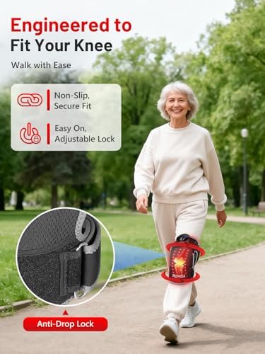 ROMISA Red Light Therapy Knee Brace Vibration Knee Massage for Pain Relief, 660nm&850nm Rechargeable Near Infrared Light Therapy Device for Knee/Elbow/Shoulder Faster Recovery for Cordless Use