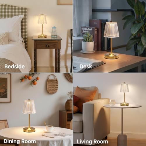 Shenmoyl Cordless Touch Table Lamp with 5200mAh Battery - 3 Adjustable Color Temperatures & Dimmable, Rechargeable Lamp for Bedroom, Living Room, Office, Entryway, Bookshelves (Transparent Stripe)