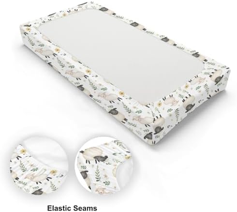 Cute Farm Animals Sheep Flowers Floral Leaves Baby Changing Pad Cover, Unisex Farm Nursery Diaper Changing Table Pad Mat Sheet for Boys Girls-16x32