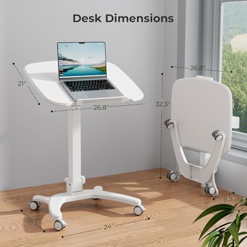 27" Foldable Standing Desk, Mobile Laptop Cart on Wheels