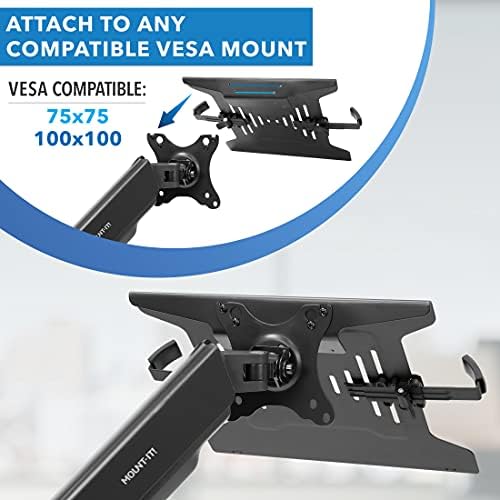 Mount-It! Laptop Tray for Monitor Arm, VESA Laptop Mount Tray for 75x75 & 100x100 Monitor Arms, Ventilated Steel Notebook Holder with Adjustable Clips, Fits Laptops up to 16.5" Wide