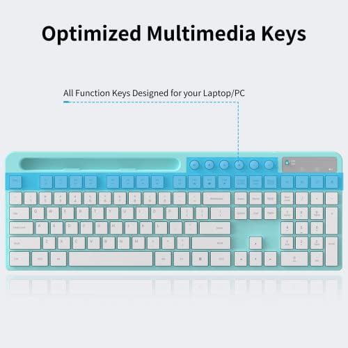 MARVO Wirelss Keyboard and Mouse Combo with Phone Holder, Full-Size, Blue