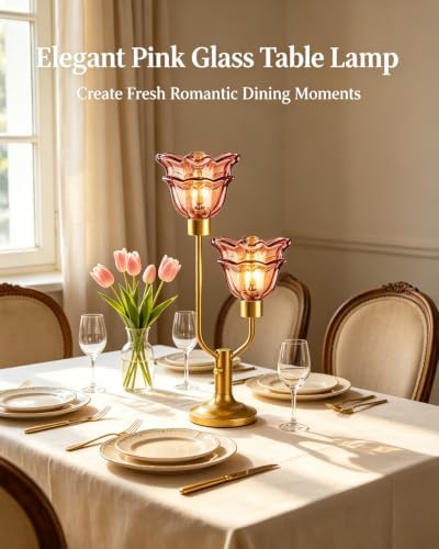 Mid Century Modern Flower Table Lamp Vintage Dimmable Pink Lamp