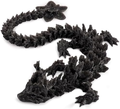Outgoto 3D Printed Cherry Blossom Dragon – 11.8in Realistic Articulated Dragon Fidget Toy, Desk Décor and Collectible (Obsidian Bloom)