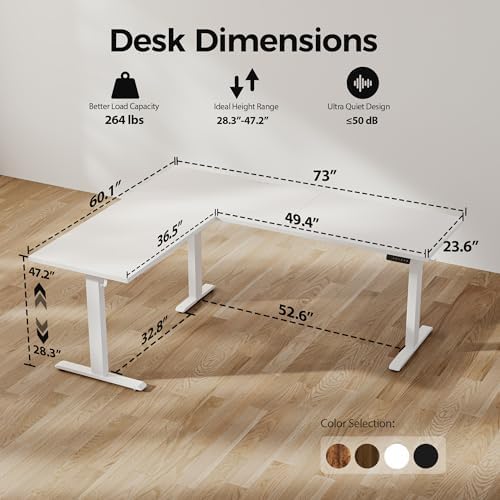 Agilestic 73 x 61 Inch L Shaped Electric Standing Desk, White