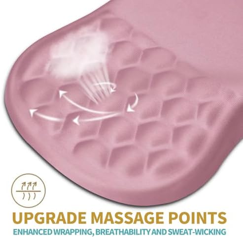 Hokafenle Ergonomic Mouse Pad Wrist Support with Massage Design, Wrist Rest Pain Relief Mousepad with Memory Foam&Non-Slip PU Base, Mouse Pads for Wireless Mouse & Desk (12x8 inch,Pink)
