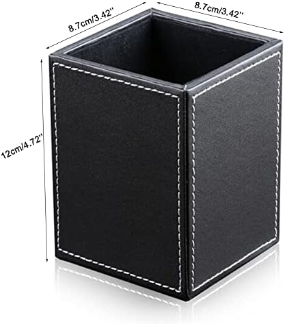 KINGFOM PU Leather Square Pens Pencils Holder Cup Desktop Stationery Organizer Case Office Accessories Container Box (black)
