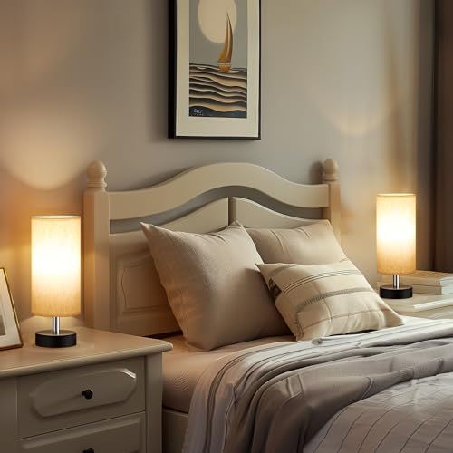 Table Lamps Set of 2（Cream Shade - Black Base, 11.6" Inline Control）