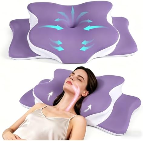 Pillow for Neck Pain Relief, Cooling Memory Foam Cervical Contour Support
