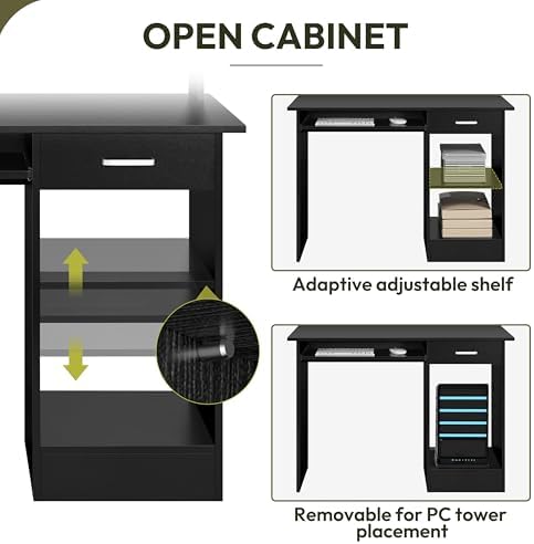 Yaheetech Computer Desk with Keyboard Tray, Drawers, and Shelves, Black