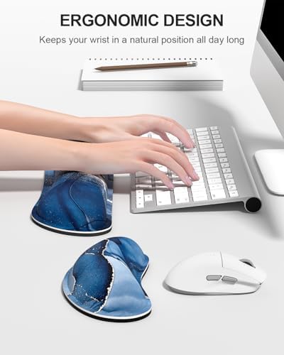 Auhoahsil Large Mouse Pad with Wrist Rests for Keyboard & Mouse, Thick Soft Ergonomic Memory Foam Wrist Supports, Big & Long Desk Mat 35.5 x 15.7 in, for Office Gaming Computer, Ink Navy Marble