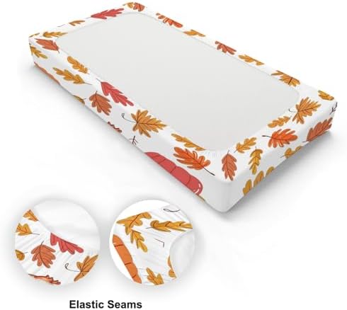 Cute Cartoon Thanksgiving Turkey Autumn Leaves Pattern Baby Changing Pad Cover, Unisex Fall Winter Holiday Nursery Diaper Changing Table Pad Mat Sheet for Boys Girls-16x32