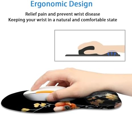 Ergonomic Mouse Pad with Wrist Rest,Comfortable Computer Gel Mouse Pad Wrist Support for Laptop,Pain Relief Mousepad with Non-Slip PU Base Cute Floral