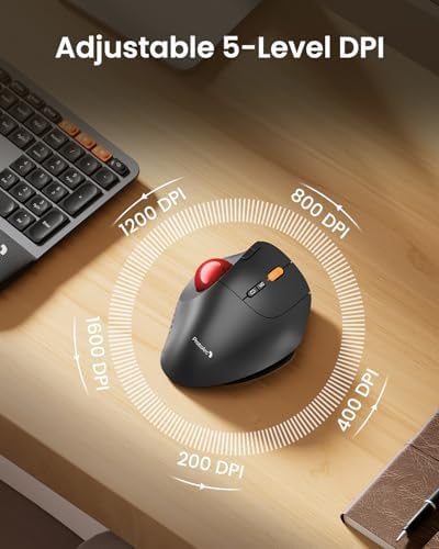 ProtoArc EM02 Wireless Trackball Mouse, Ergonomic Thumb Ball Control, Red
