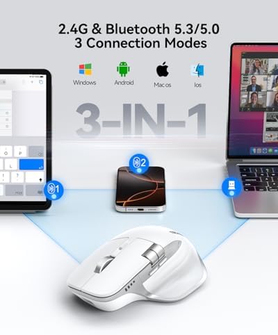 TECKNET Wireless Mouse, Side Scroll Bluetooth Rechargeable, 3-Device
