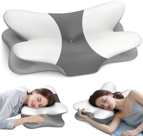 Besyodo Cervical Neck Pillow for Pain Relief - Ergonomic Side Sleeper Pillow (White & Gray)