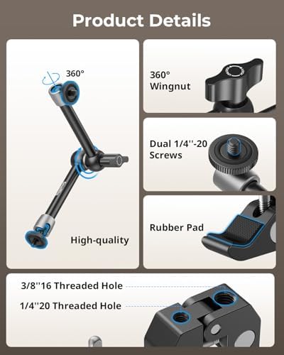 SMALLRIG 9.8 Inches Magic Arm Clamp Kit with 1/4" and 3/8" Threaded Holes