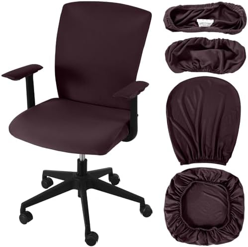 Tallew 4 Pcs Office Chair Covers Set Computer Universal Protective Stretchable Chair Seat Covers Desk Armrest Cover Slipcovers Pads Office Cushion Backrest for Rotating(Regular,Coffee)