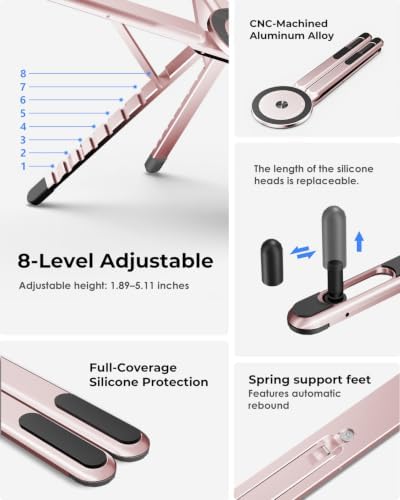 Viozon Portable Laptop Stand for Desk, Foldable Adjustable Computer Riser with Magnetic Phone Holder, Aluminum Laptop Stand for 10–16” Laptops & 4–13” Phones/Tablets (rs)